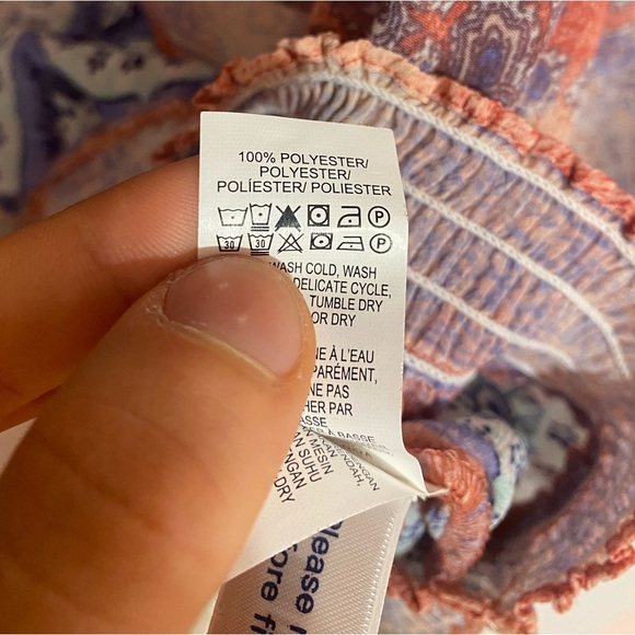 Lucky Brand Boho Tassel Tie Lightweight Coastal Paisley Sheer Blouse Size Medium - Picture 10 of 10